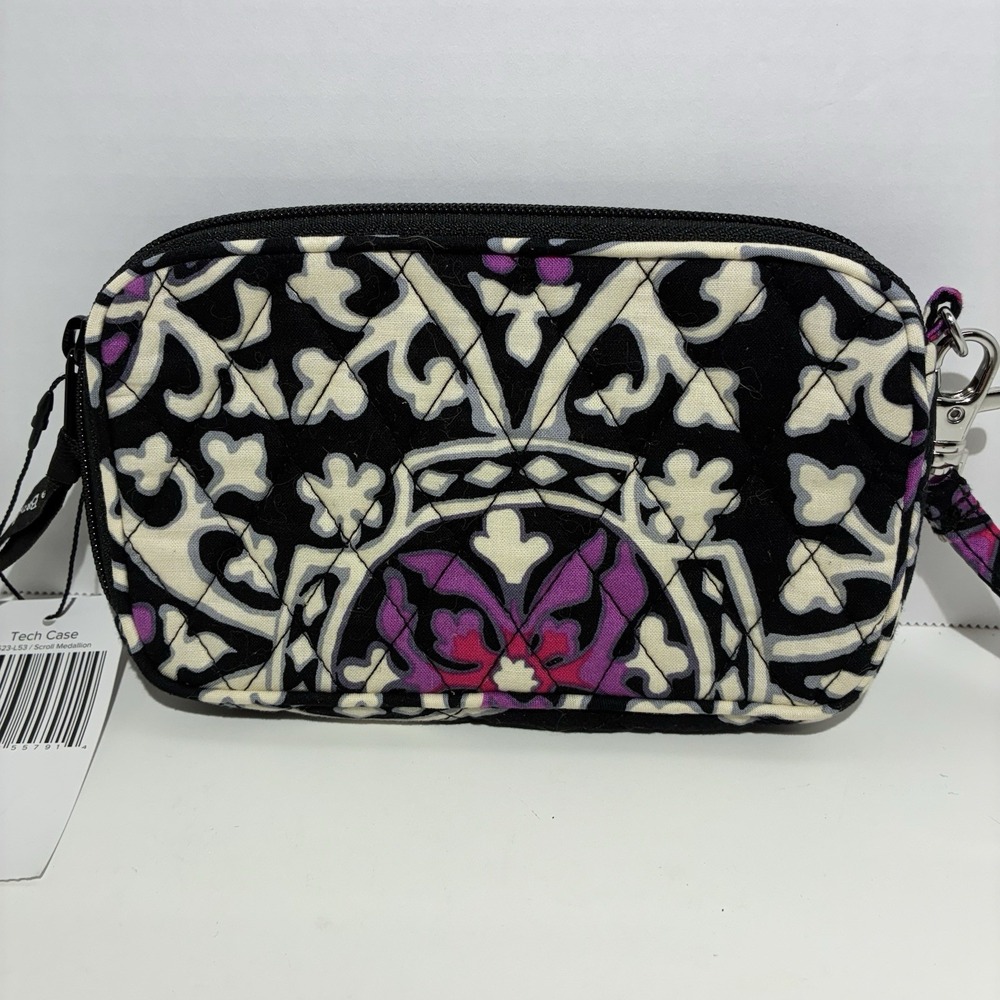 NWT Vera Bradley Scroll Medallion Tech Case Wristlet Black White Purple NEW